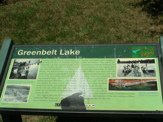 Sign describing the history of Greenbelt Lake